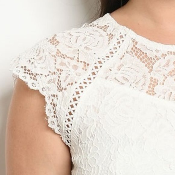 Lace Cotton Eyelet Detail Dress Off White - Picture 6 of 9